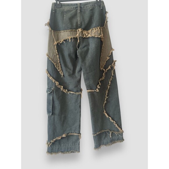 Romwe Punk Star Pattern Raw Trim Flap Pocket Cargo Boyfriend Jeans Denim Small - Picture 7 of 9